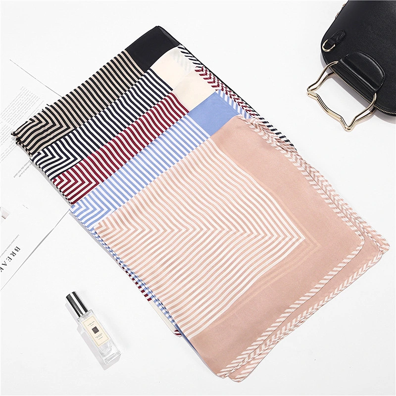 New striped 70cm decorative scarf printing wholesale women silk square scarf 70x70