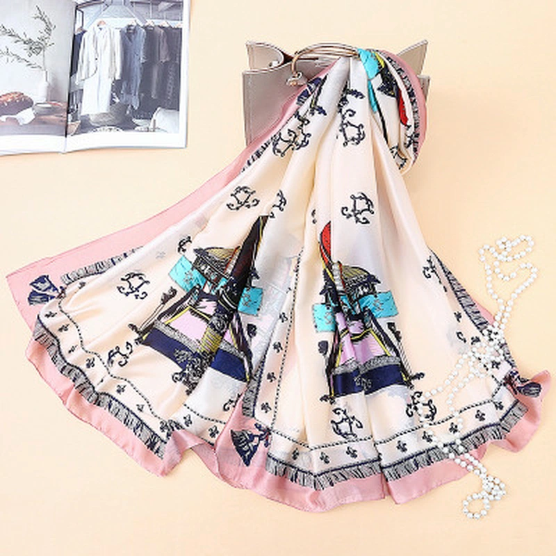 Spring and summer new bohemian silk printed sunscreen scarf long silk scarf beach shawl