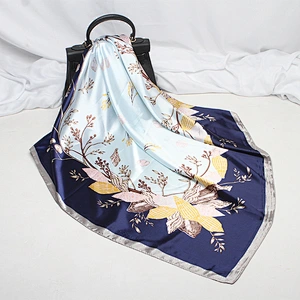 2020 new wholesale female vine flower blue print twill silk scarf custom 90cm
