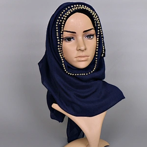 Hot sale 180*90cm 15 Color Stock  cotton muslim beaded hijab scarf