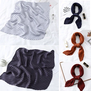 Solid color wild plain creased small satin simulation silk square scarf scarves for women
