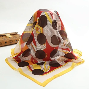 Retro literary print summer decorative scarf polka dot printed silk satin square scarf wholesale