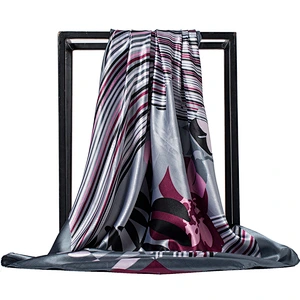 Muslim scarf 90cm satin printing large square towel russian silk square neck scarf