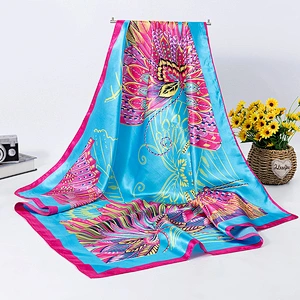 Shawl long sunscreen beach towel butterfly digital printing 90cm satin square scarf