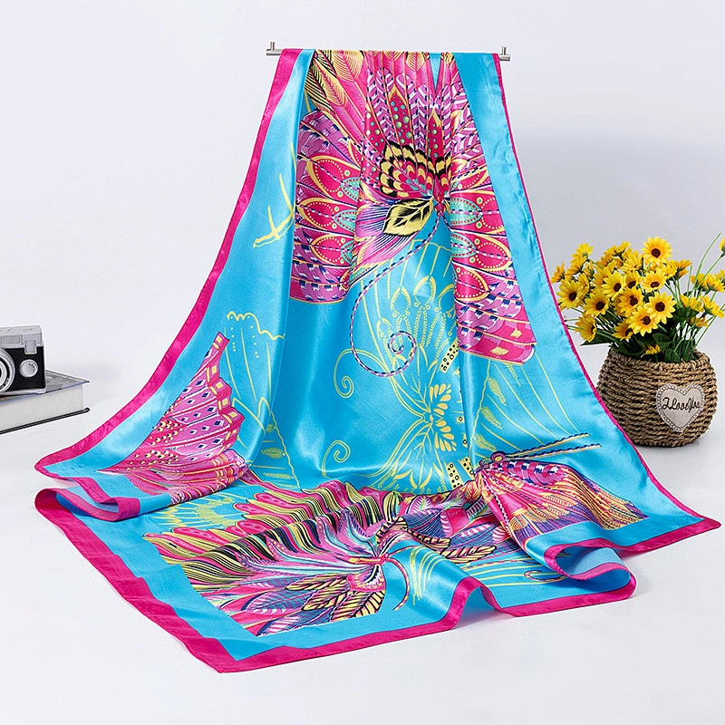 Shawl long sunscreen beach towel butterfly digital printing 90cm satin square scarf
