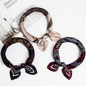 High-grade lock button printed silk square sunscreenscarf womens summer square satin female scarfs