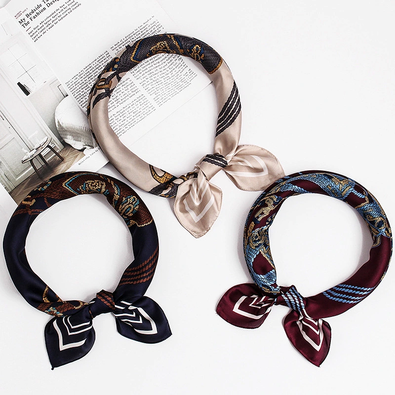High-grade lock button printed silk square sunscreenscarf womens summer square satin female scarfs