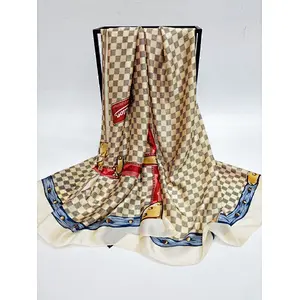 Classic check new silk satin printed ladies multifunctional shawl custom satin silk scarf