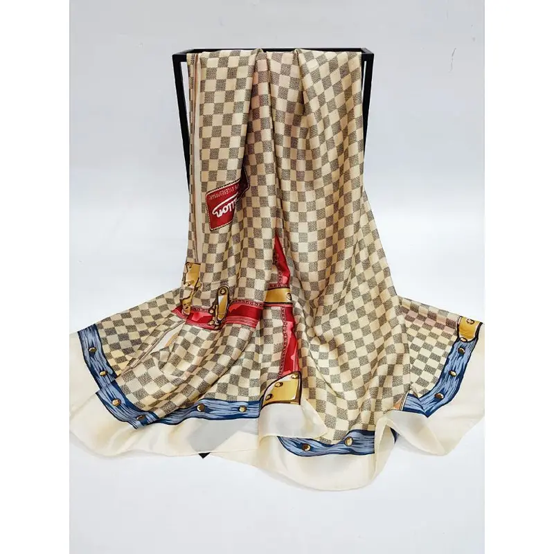 Classic check new silk satin printed ladies multifunctional shawl custom satin silk scarf