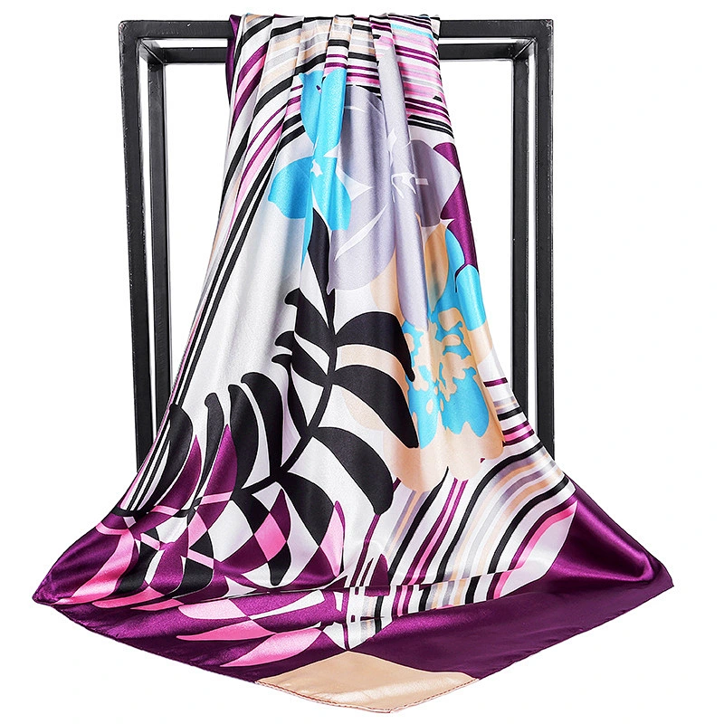 Muslim scarf 90cm satin printing large square towel russian silk square neck scarf