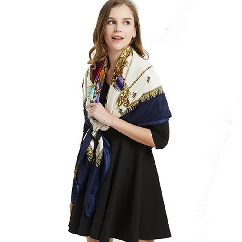 Oversized sunscreen scarf twill silk cheap reversible printing silk shawl wholesale