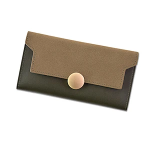 Cheap Fashion Leather Long Clutch Card Holder with Button Women mobile Leather Wallet