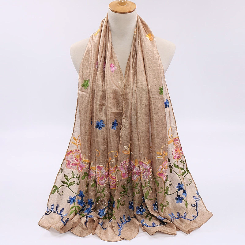 New all-match muslim hot drilling embroidered scarf headscarf linen scarf for women