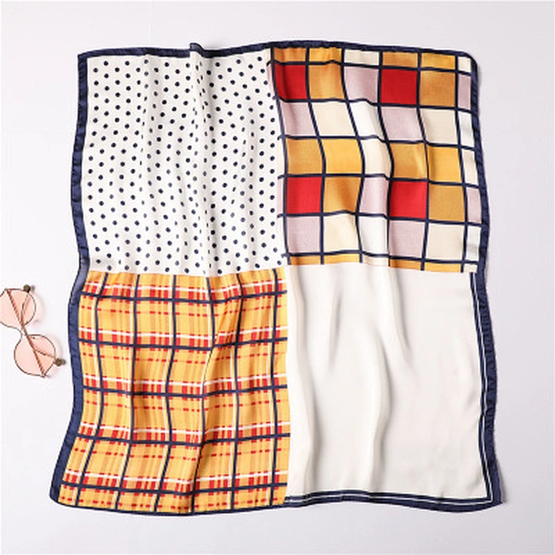 Wholesale color matching 70 * 70cm square polka dot bulk plaid silk scarf silk scarves for women