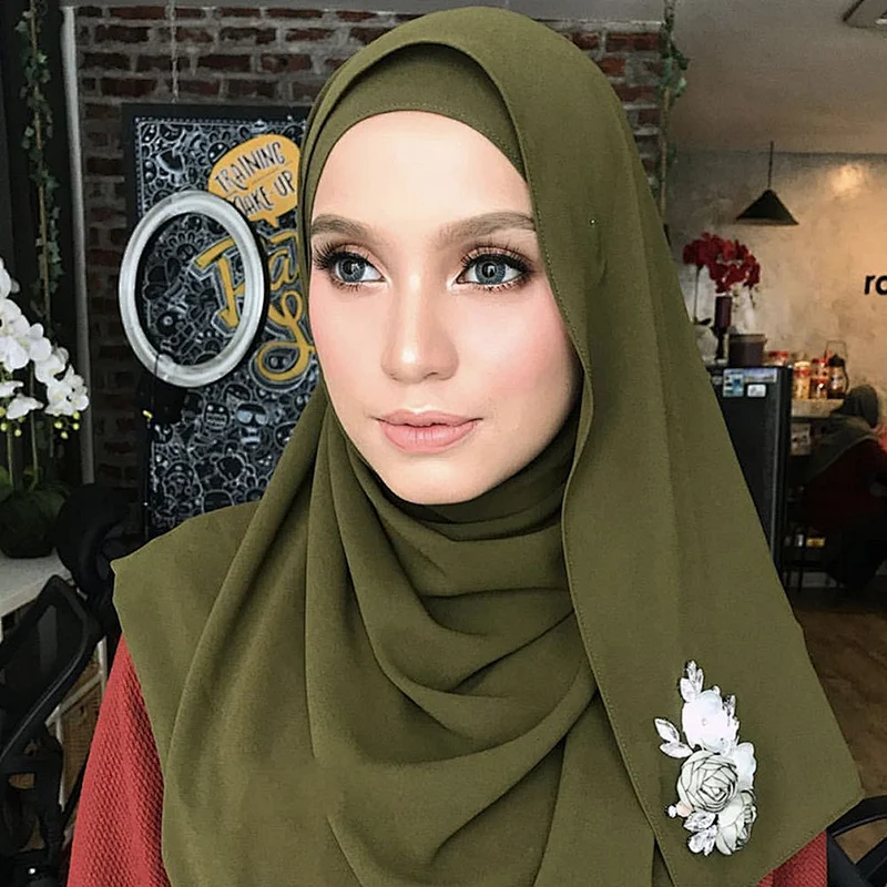 Muslim scarf hand-made diamond plain weave solid color diamond rhinestone hijab scarf