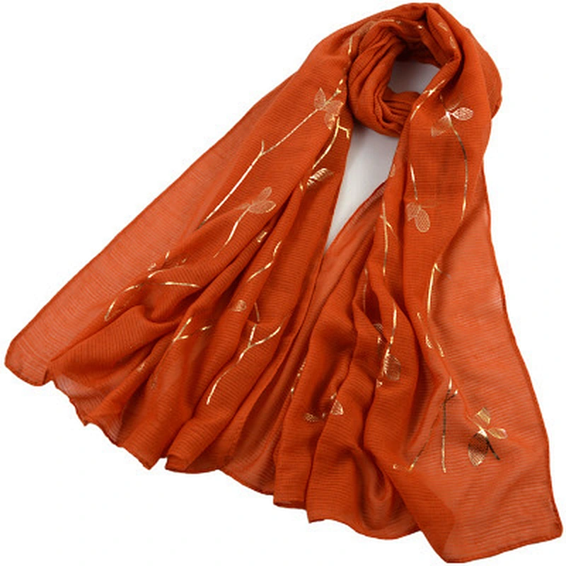 Women's muslim headscarf hijab gold leaf printed low price cotton and linen head scarf muslim hijab