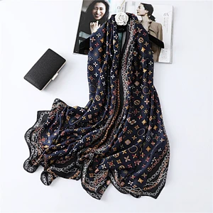 Fashion thin sunscreen oversized shawl women summer printing silk long shawl and scarves