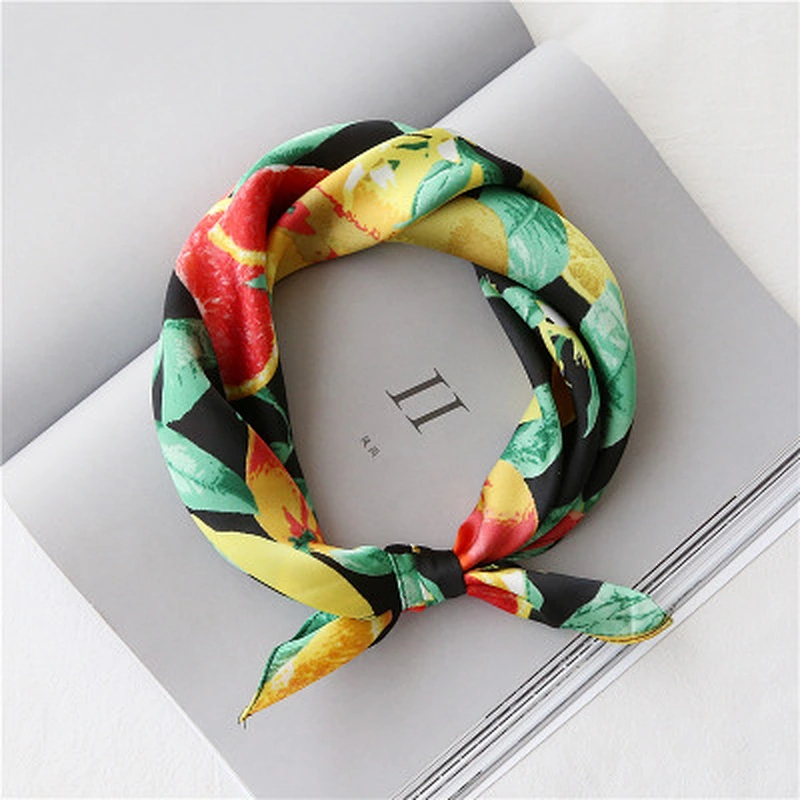 Femininity small square neck scarf color polyester printed vintage square silk scarf muslim