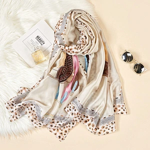 All-match outdoor imitated silk floral women silk printed scarf sunscreen shawl