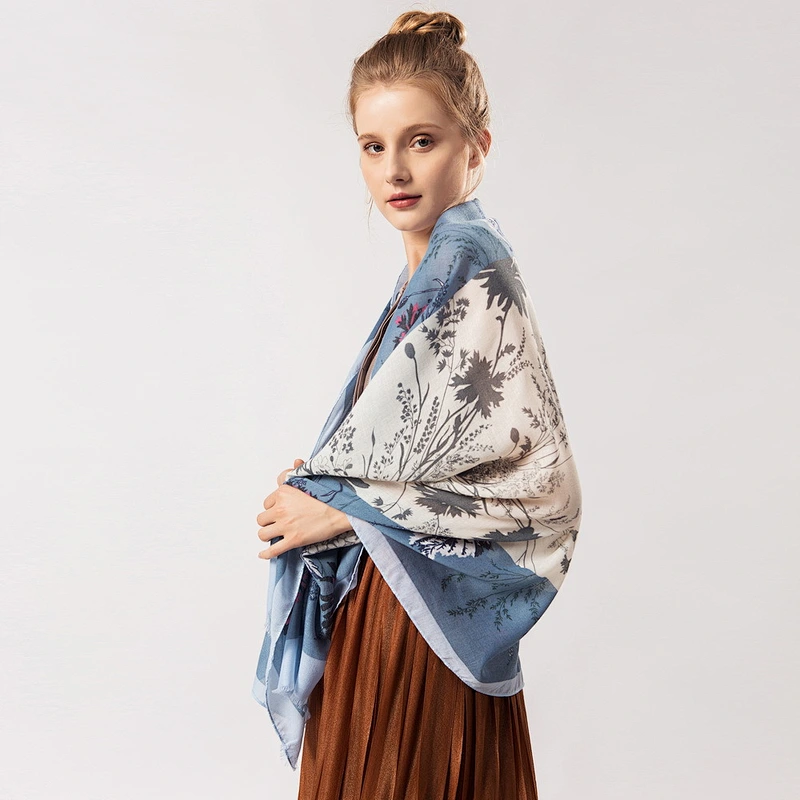 Casual spring flowers leopard long sunscreen customized polyester print scarf shawl