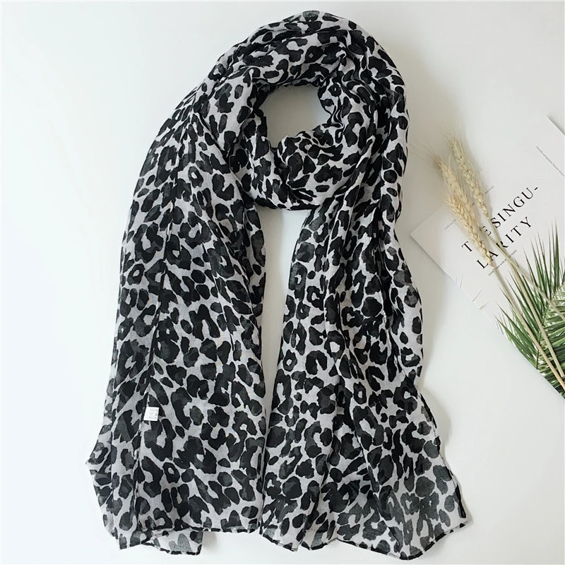 Factory direct black and white leopard beach sunscreen leopard print plain  voile scarf printed