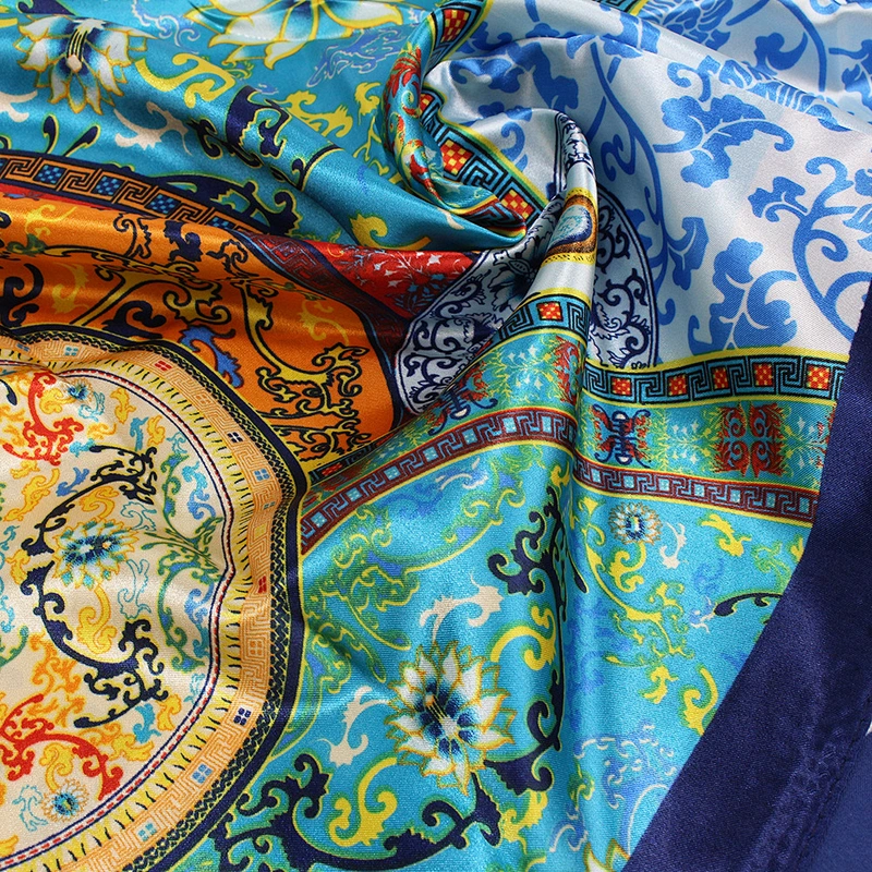 Soft smooth printing large square simulation silk scarf muslim silk square scarf designer shawl