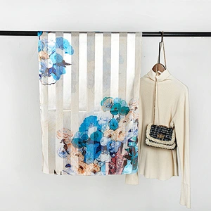 High-end gift oil painting stripe sunscreen long shawl scarf wholesale fashion ladies silk scarf