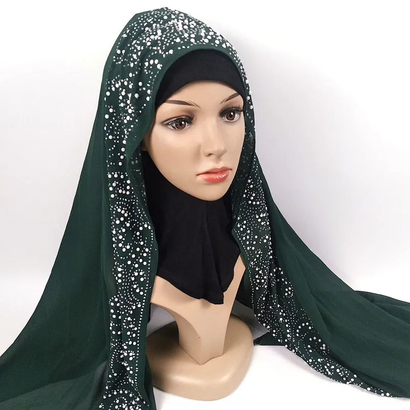 Factory direct sales flower pattern hot drilling pearl wholesale soft muslim cotton hijab scarf