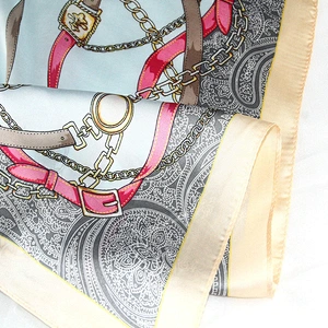 2020 new ladies printed small square scarf collar belt chain women printed square silk scarf
