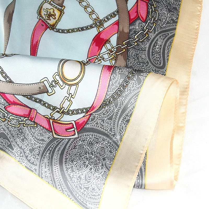 2020 new ladies printed small square scarf collar belt chain women printed square silk scarf