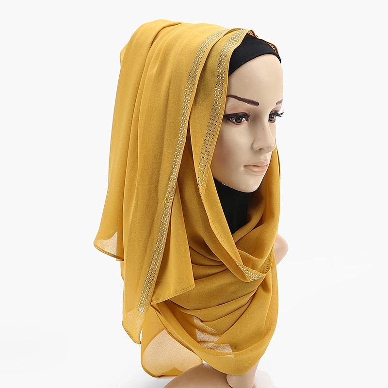Hot diamond solid color sunscreen scarf head turban chiffon hijab muslim for women