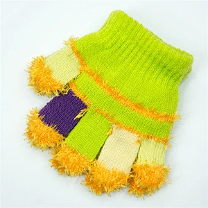 Warm baby feather yarn gloves with rope children soft gloves