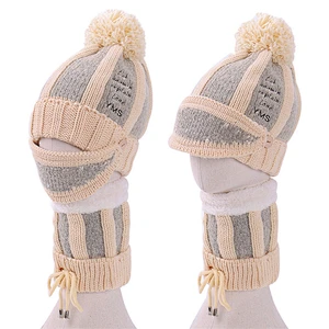 3-pieces fashion warm knit hat thick cap knitted women winter hat scarf and mask set