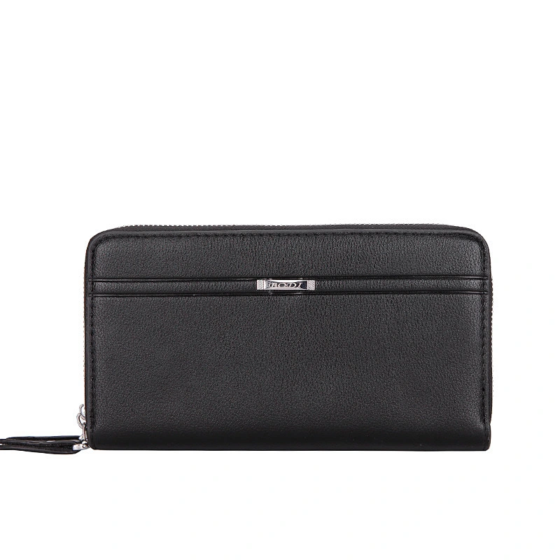 Wholesale custom business style embossing mens leather double zipper clutch wallet