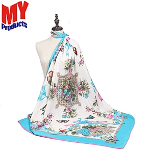 130 * 130cm polyester twill print flower 41 color stock women silk square scarf