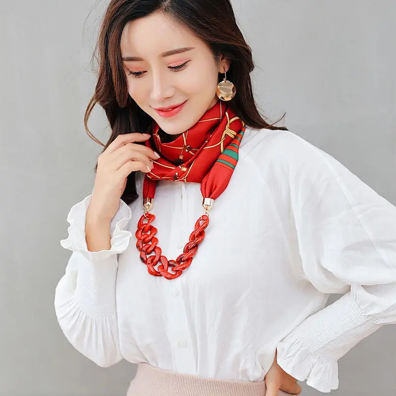 European and American satin chain decorated ethnic style ladies necklace women jewelry scarf  with pendant