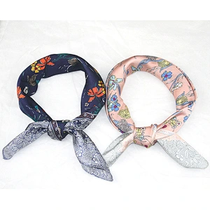 Ethnic style floral silk printing 70cm ladies satin silk head scarf for hair