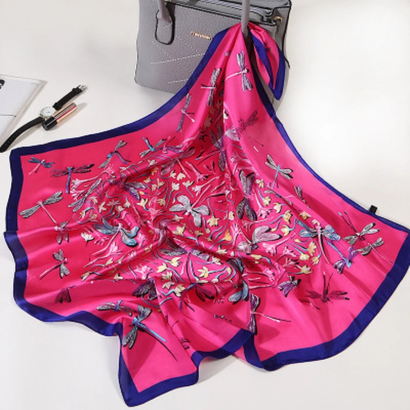Elegant fashion silky simulation silk summer sunscreen women silk square shawl ladies silk scarves
