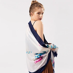 Woman summer seaside Sunscreen Lengthen Oversized beach print polyester  shawl