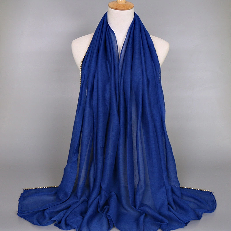 Hot sale 180*90cm 15 Color Stock  cotton muslim beaded hijab scarf