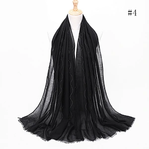 Muslim fashion warm single-head feather stitching solid color plain ladies cotton shawl hijab scarfs