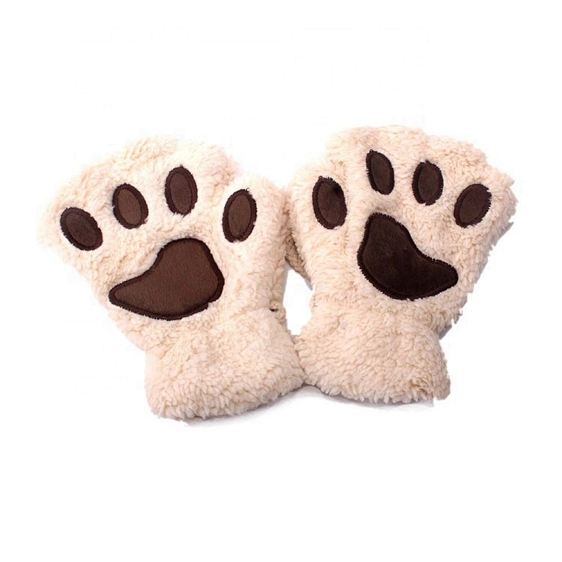 Best Winter Lovely Cartoon Cat Claw Gloves Thick Warm Fluffy Paws Half Finger Glove For Kids