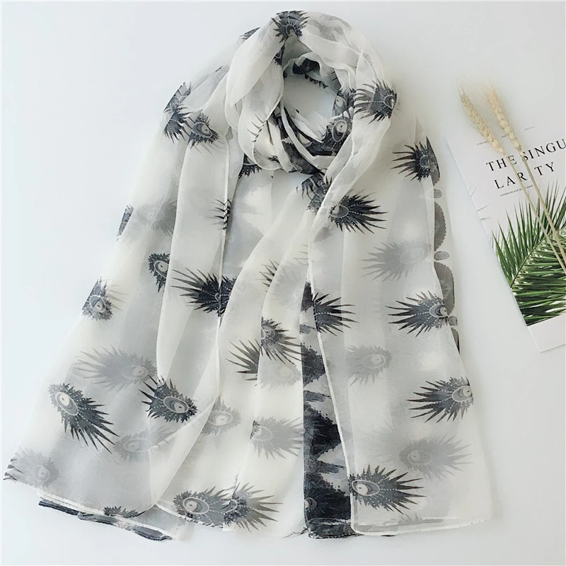 Manufacturer produces 2020 new feather print air-conditioned beach cheap printed chiffon scarves scarf women