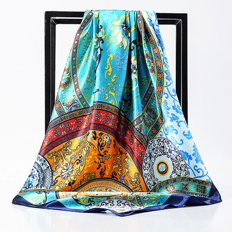 Soft smooth printing large square simulation silk scarf muslim silk square scarf designer shawl