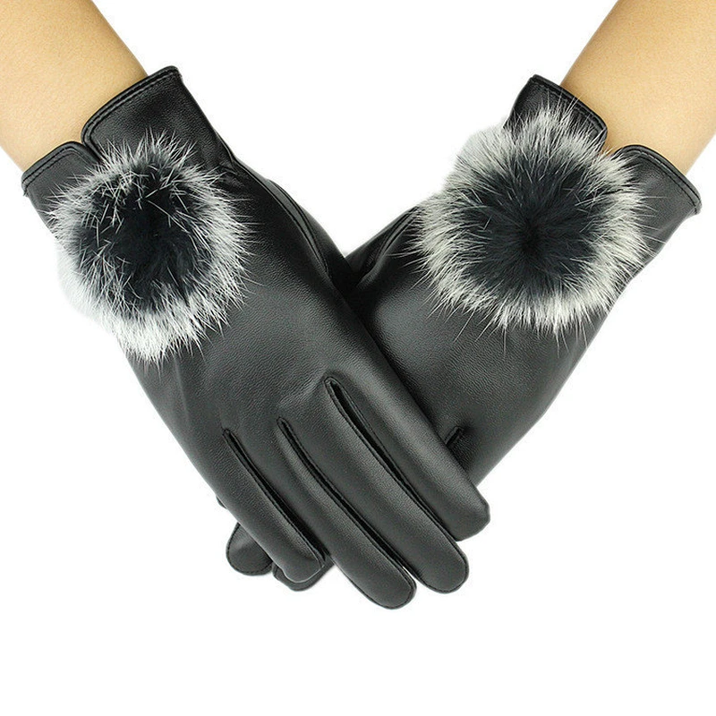 Winter warm driving ladies gloves premium quality leather gloves with bom ball