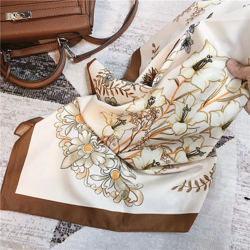 Thin scarf women floral printed sunscreen high quality ladies imitated silk scarf