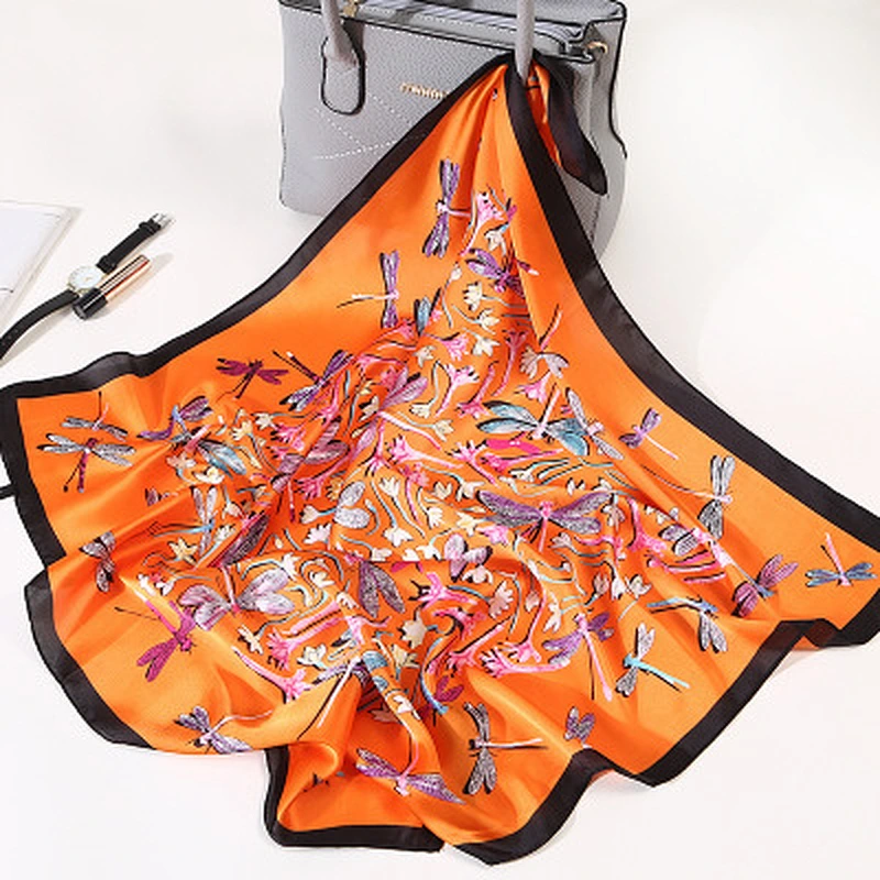 Elegant fashion silky simulation silk summer sunscreen women silk square shawl ladies silk scarves