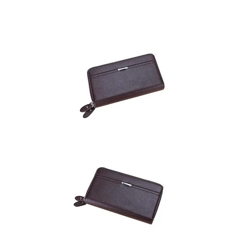 Wholesale custom business style embossing mens leather double zipper clutch wallet