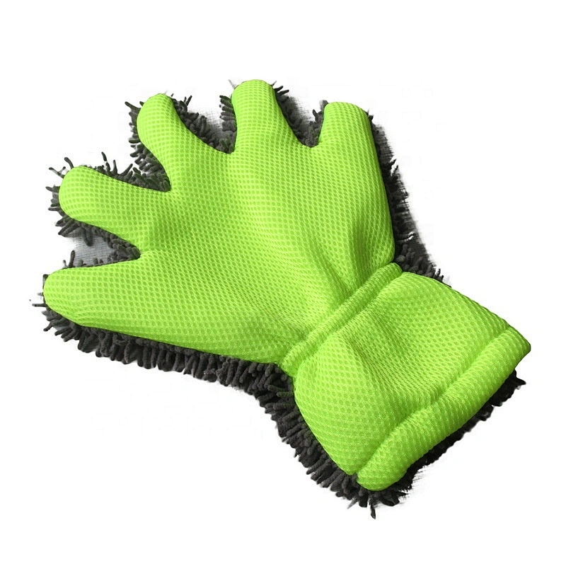 Soft Scratch Free 5-Finger Magic Mesh Plush Chenille Microfibre Car Wash Gloves For Cleaning