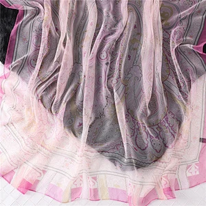 Oversized sun protection shawl vintage yarn travel beach chinese outdoor printed silk scarf